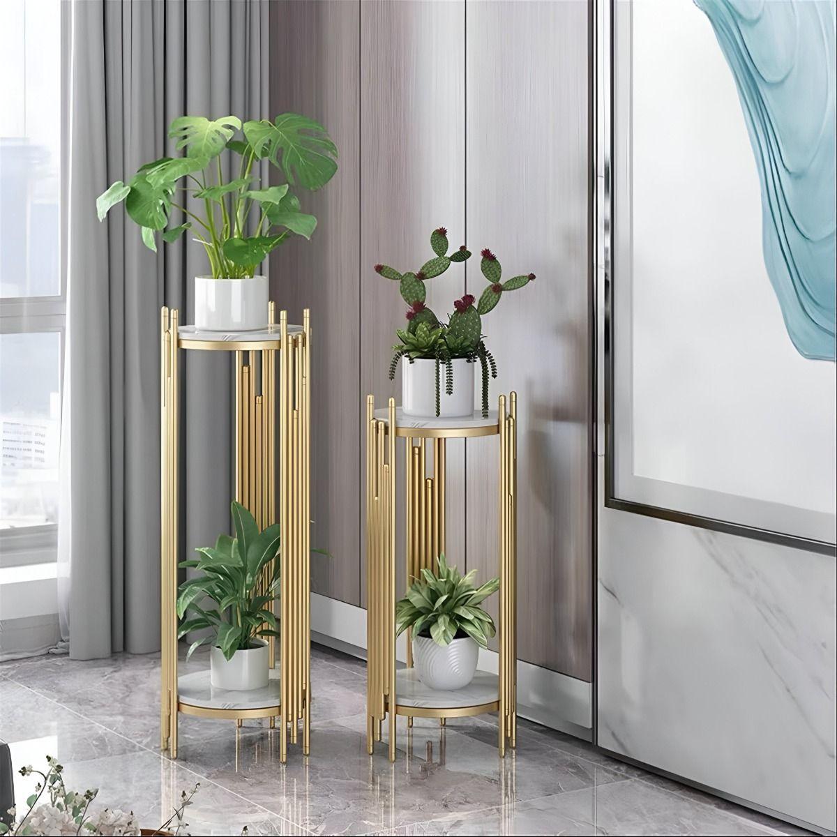 Porta Macetas Redonda Decorativa Elegante 2 Niveles 70cm Jhn-4