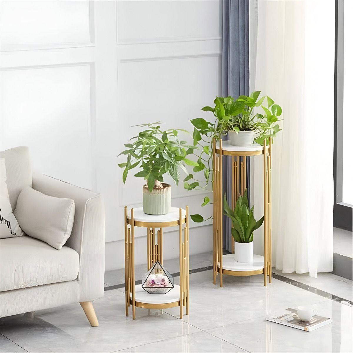 Porta Macetas Redonda Decorativa Elegante 2 Niveles 70cm Jhn-5