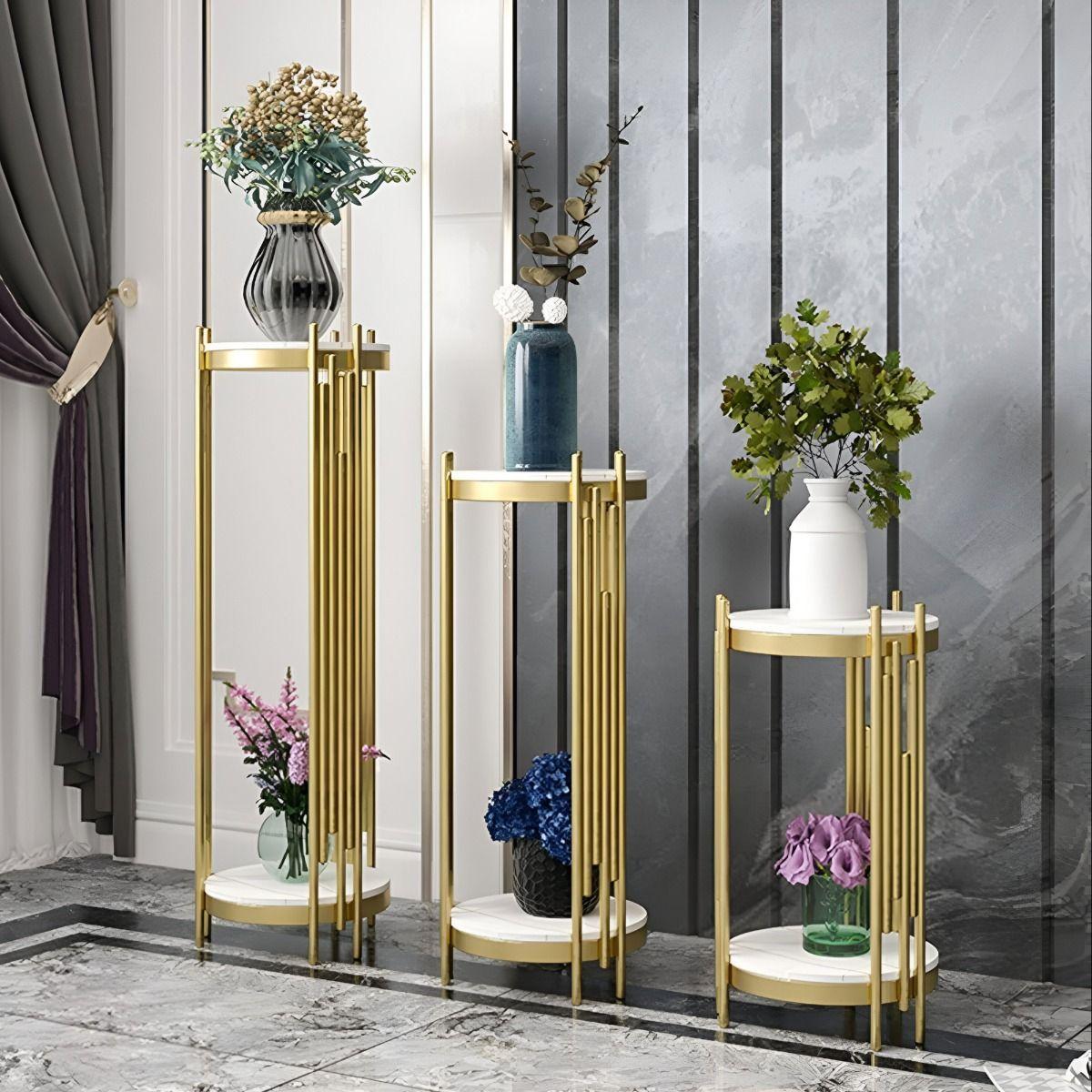 Porta Macetas Redonda Decorativa Elegante 2 Niveles 70cm Jhn-6