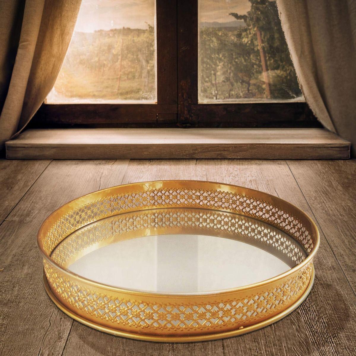 BANDEJA DECORATIVA REDONDA ELEGANTE MESA HOGAR LAU-7