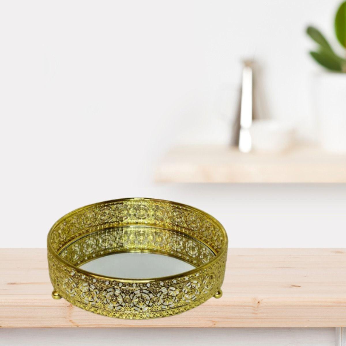 BANDEJA DECORATIVA REDONDA ELEGANTE MESA HOGAR LAU-8