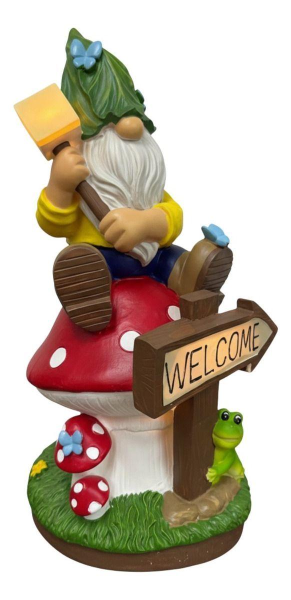 Figura Decorativa Gnomo Jardín Adorno Iluminado Solar Jhn-2