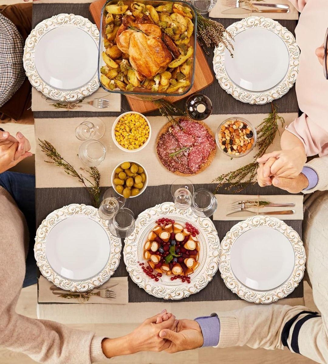 Set 3 Plato Blanco Borde Dorado Mesa Relieve Decorativo Jhn-5