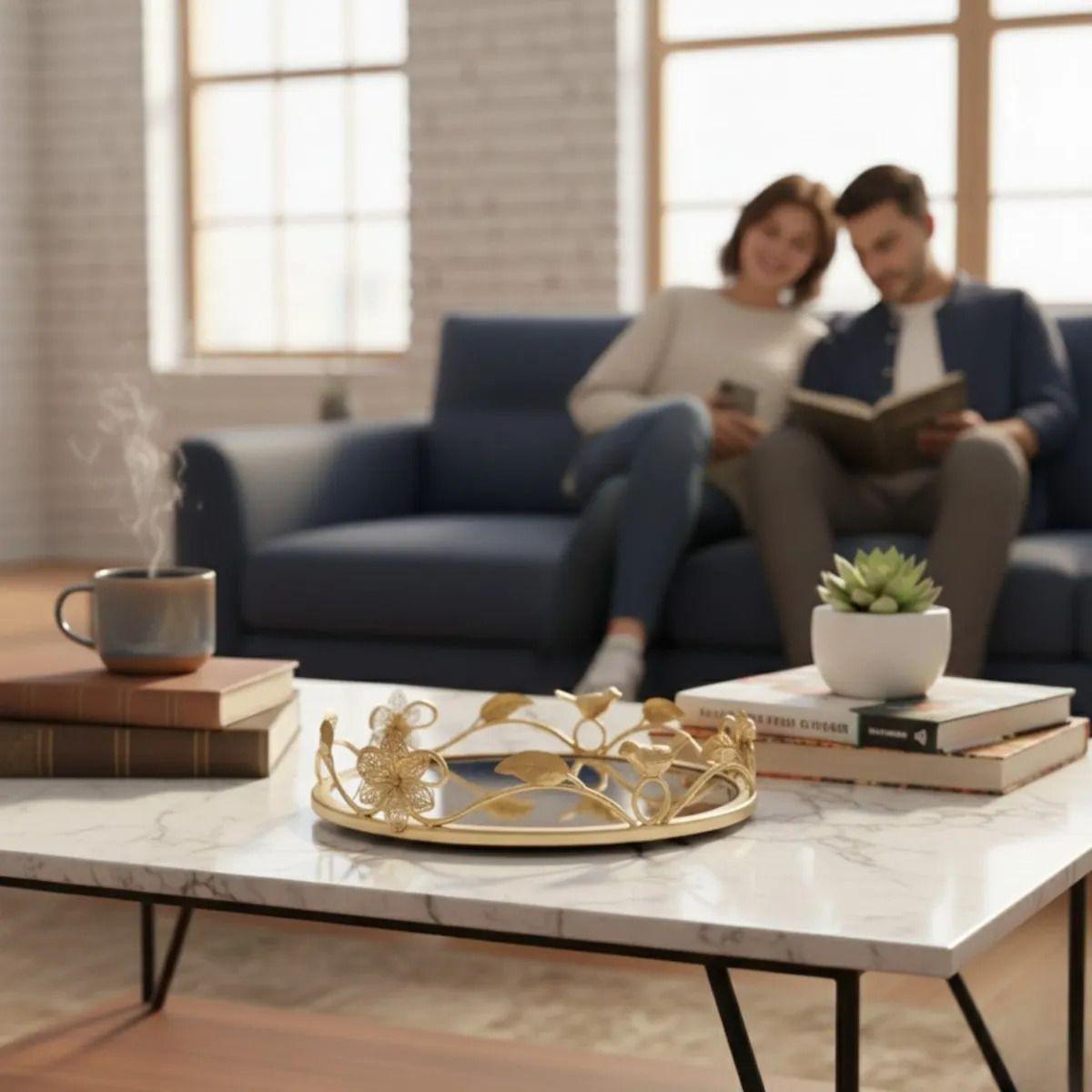 Bandeja Decorativa Reflejante Espejada Estilo Botánico Jhn-3