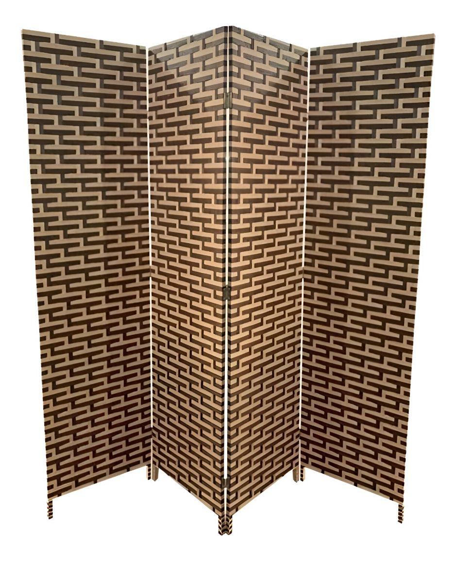 Biombo 4 Paneles Diseño Escalonado Separador Ratán Jhn-0