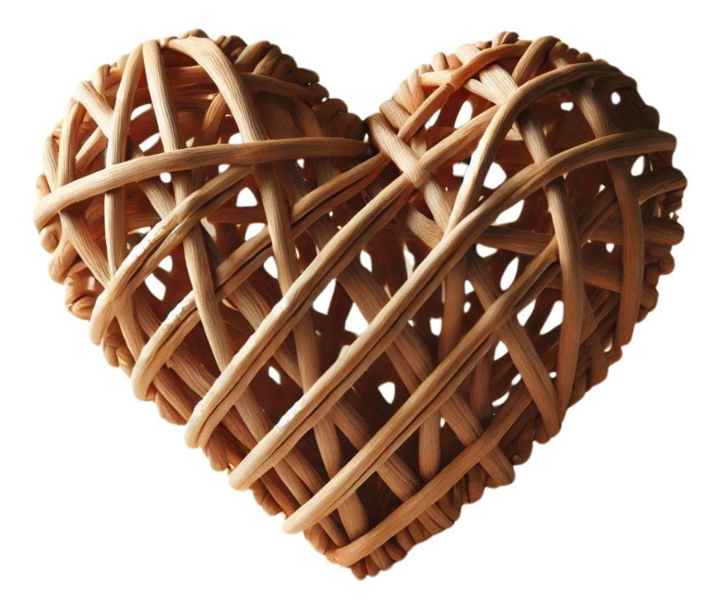 Set 3 Adornos Corazon Mimbre Decorativo 25 CM Hogar Lau-0