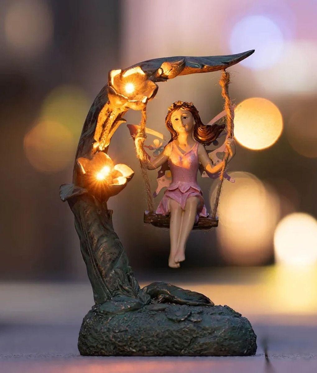 Figura Decorativa Hada Columpio Jardín Adorno Solar Jhn-8