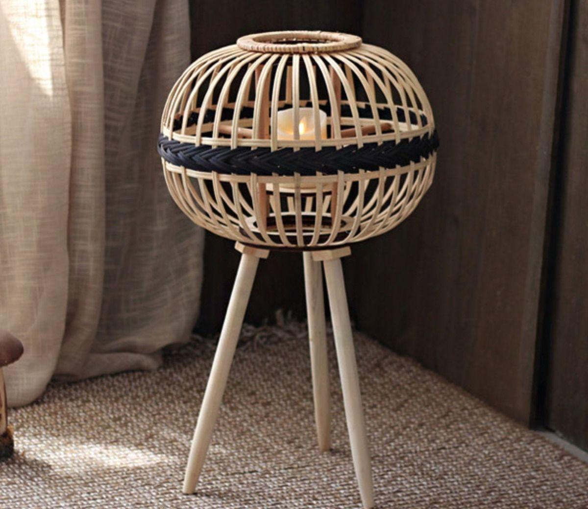 Candelabro Japonés Mimbre Bambú Decora Artesanal Natural Lau-3