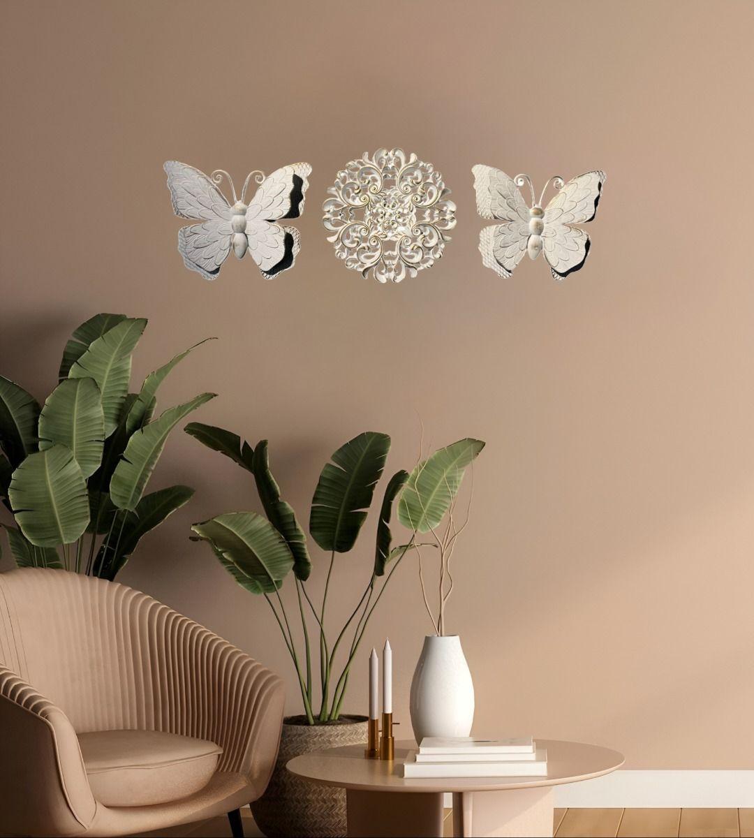 Set Decorativo Pared Mariposas Flor Arte Blanco Jhn-2