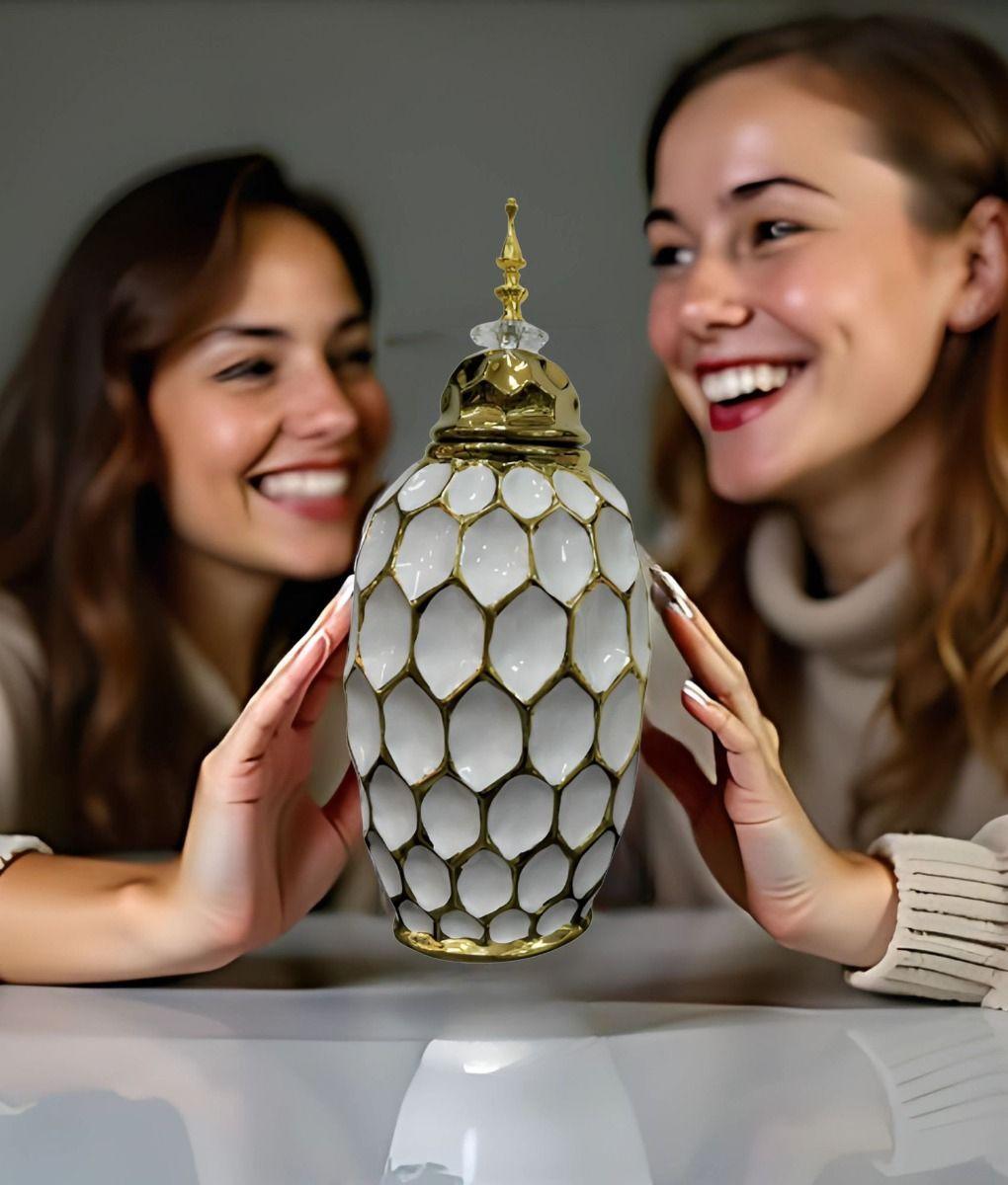 Potiche Jarrón Decorativo Patrón Panal Textura Jhn-4