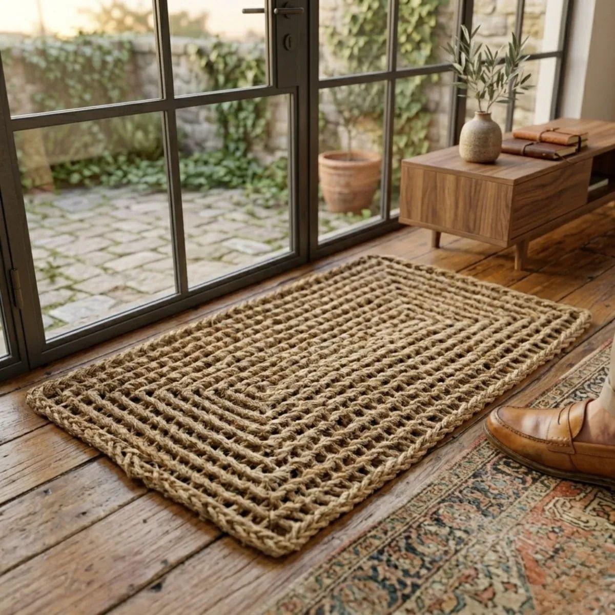 Alfombra Rústica Tejida Diseño Geométrico Durabilidad ALJ-8