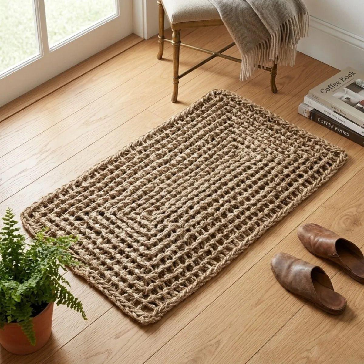 Alfombra Rústica Tejida Diseño Geométrico Durabilidad ALJ-9