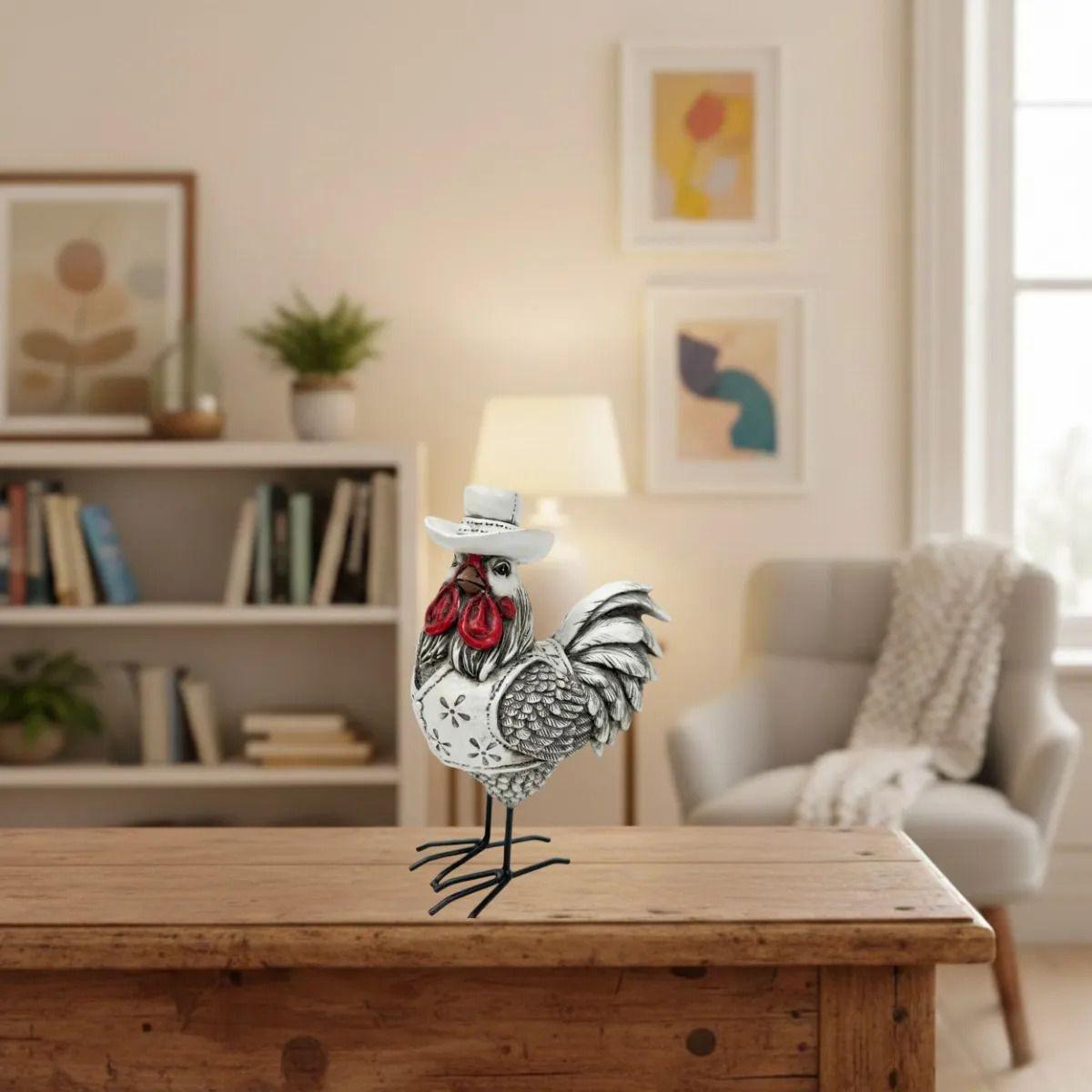 Figura Decorativa Escultura Gallo Chaleco Sombrero ALJ-5
