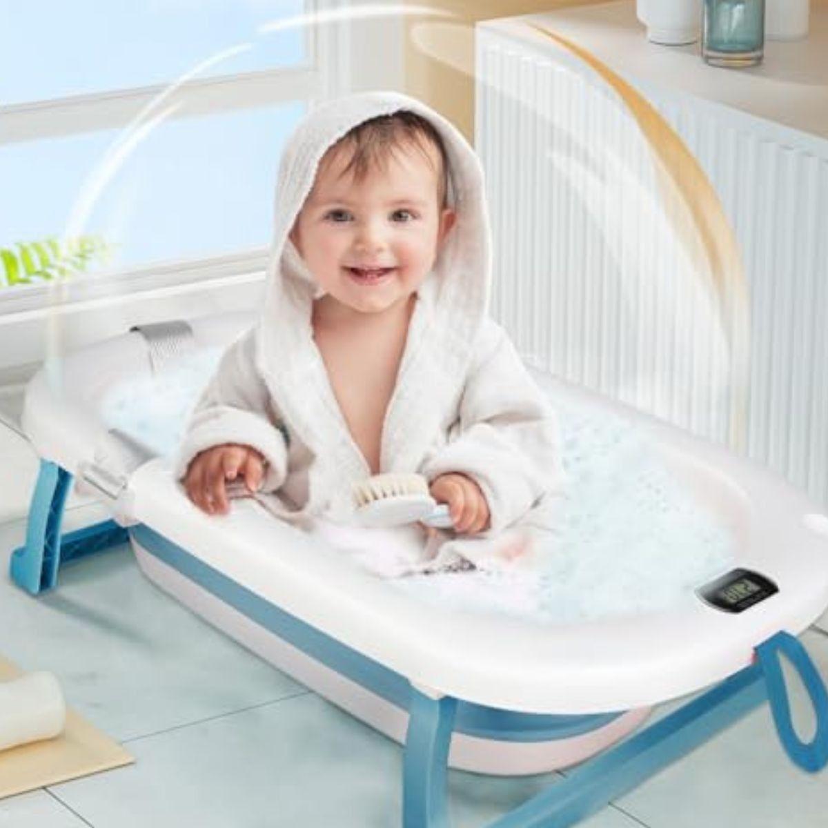 BAÑERA + TERMOMETRO  COJIN ANTIDESLIZANTE PORTATIL BEBE LAU-5