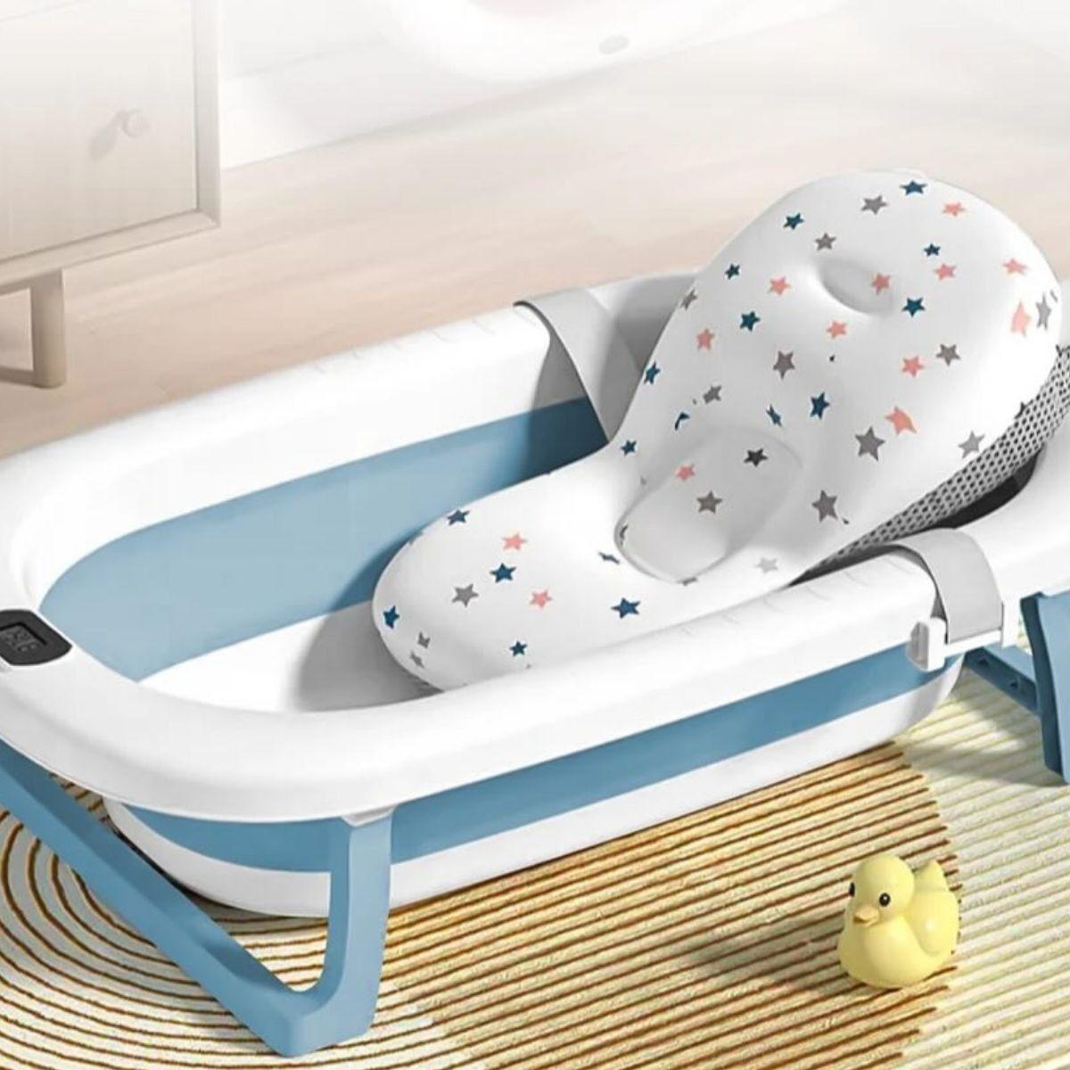 BAÑERA + TERMOMETRO  COJIN ANTIDESLIZANTE PORTATIL BEBE LAU-9