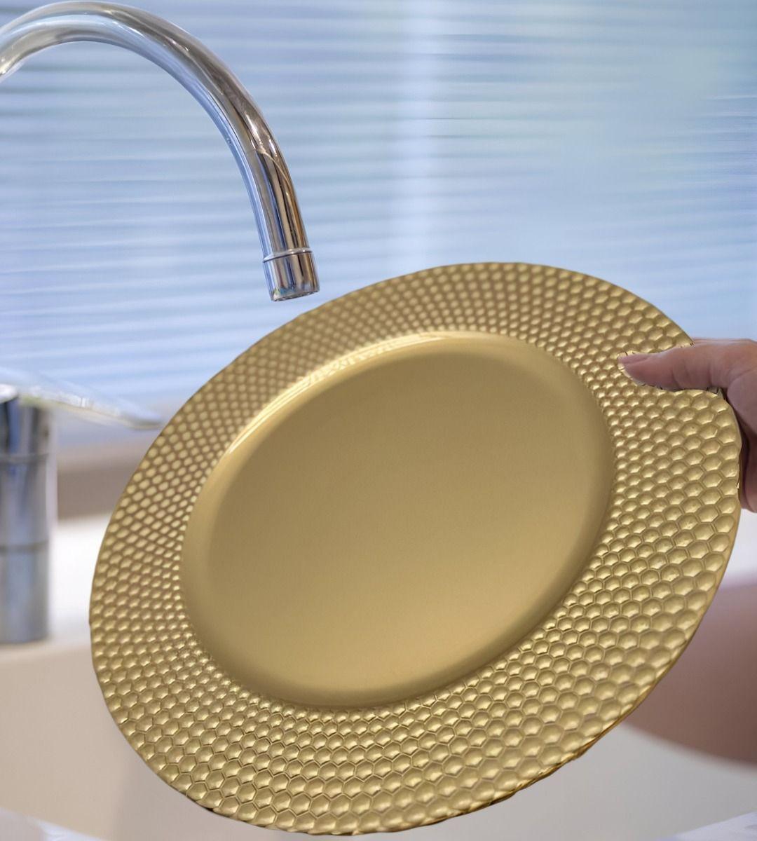 Set 3 Plato Dorado Decorativo Vajilla 33 Cm Redondo Jhn-2