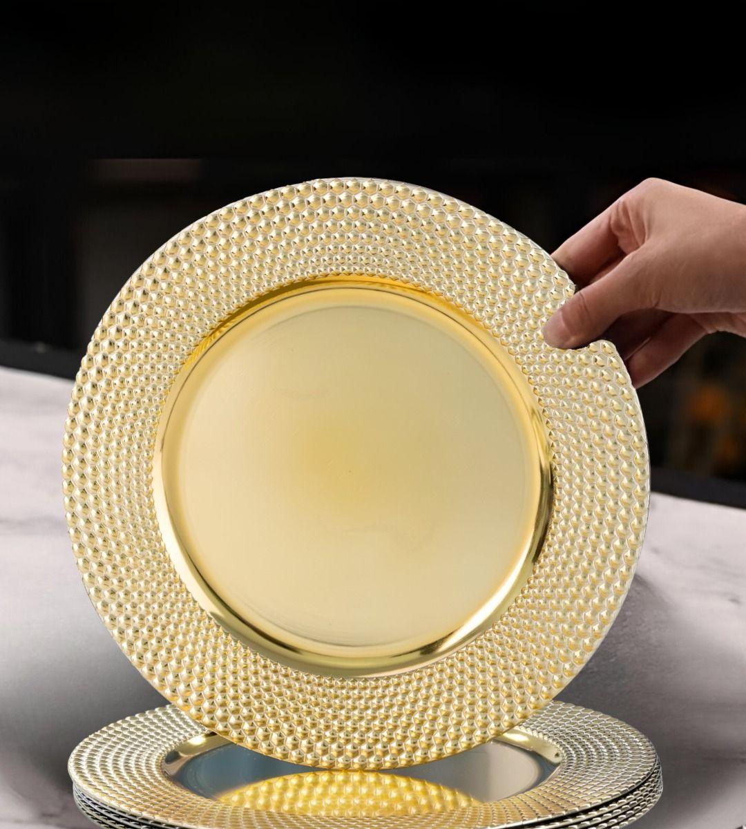 Set 3 Plato Dorado Decorativo Vajilla 33 Cm Redondo Jhn-3