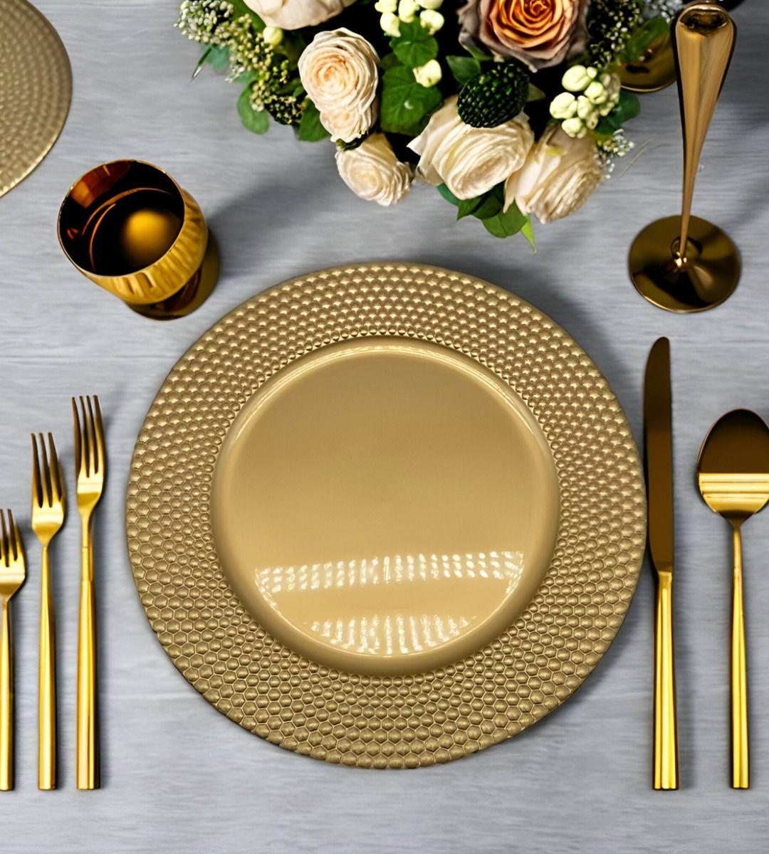 Set 3 Plato Dorado Decorativo Vajilla 33 Cm Redondo Jhn-9
