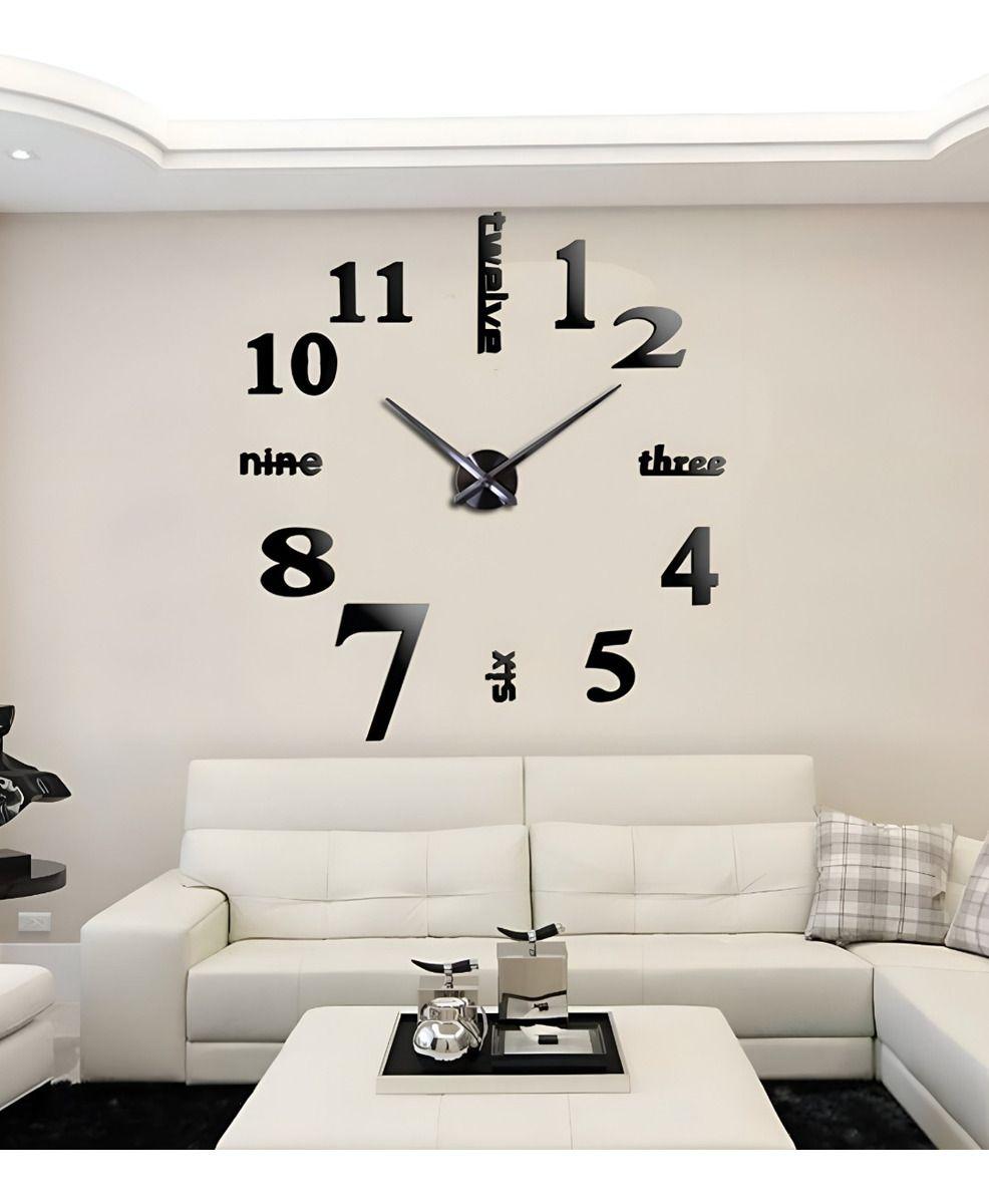 Reloj Pared Grande 3D Sin Marco Decoración Negro Jhn-2