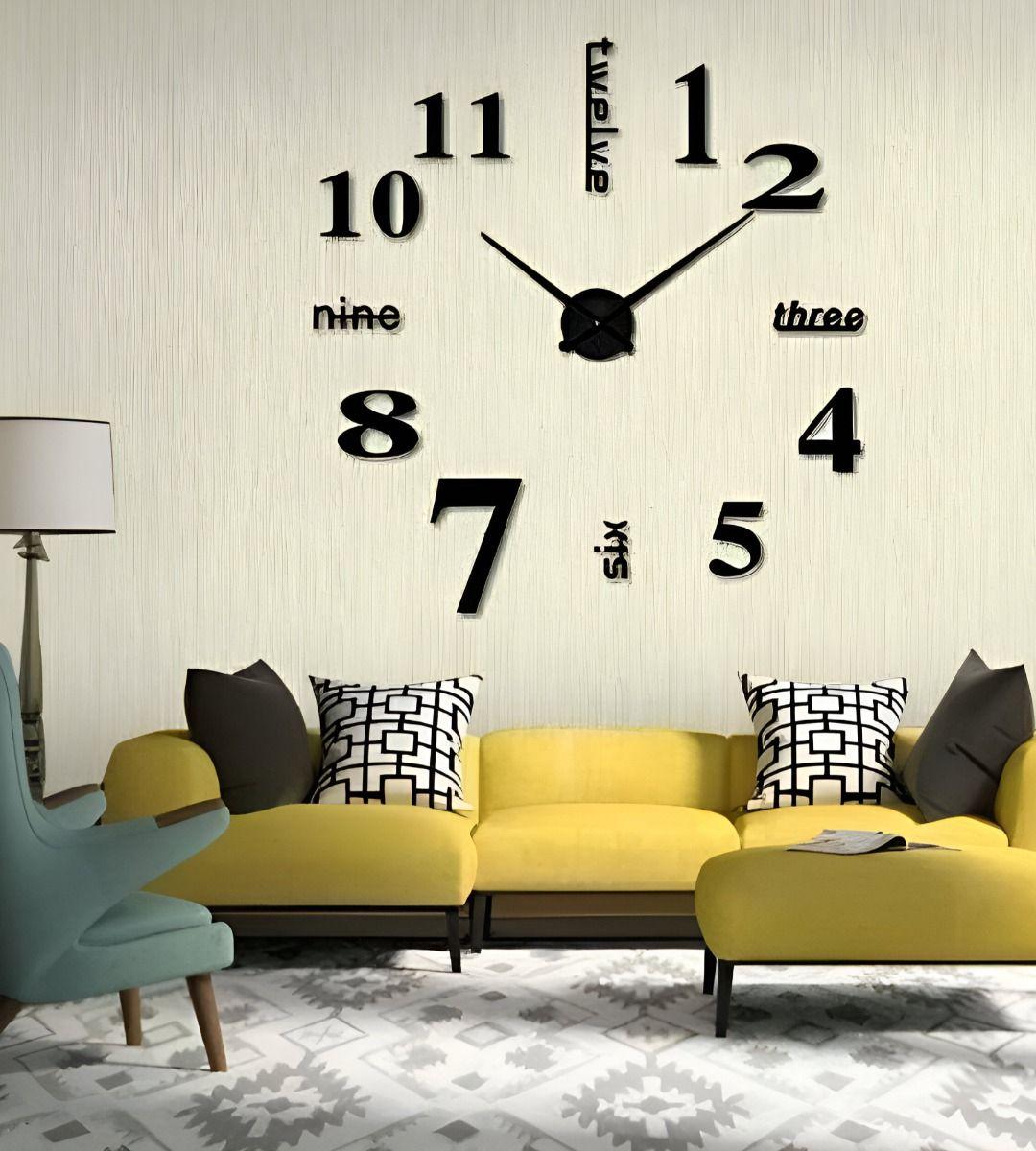 Reloj Pared Grande 3D Sin Marco Decoración Negro Jhn-8