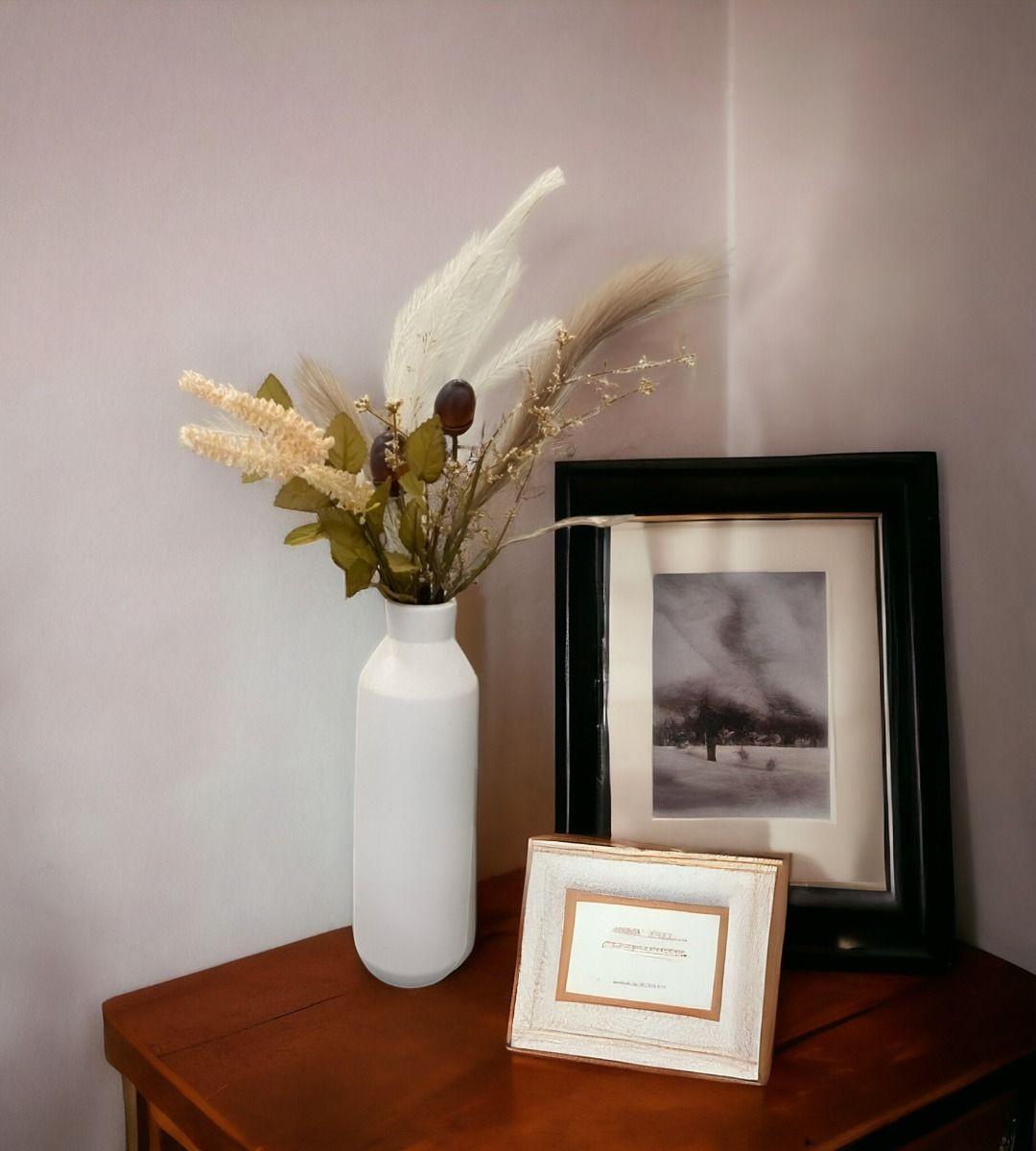 Florero Jarrón Decorativo Cerámica Alto Mesa Blanco Jhn-2