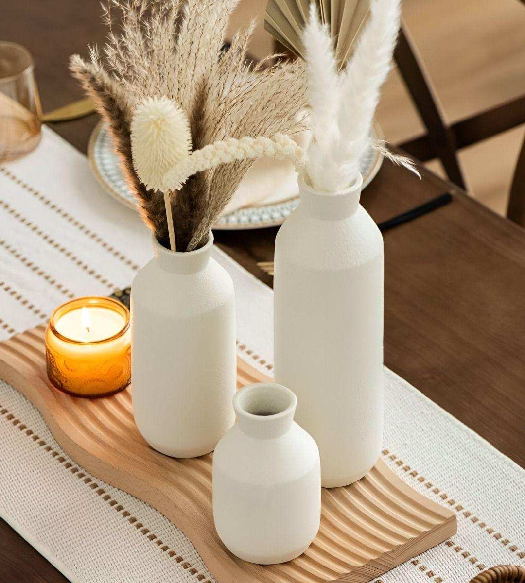 Florero Jarrón Decorativo Cerámica Alto Mesa Blanco Jhn-4