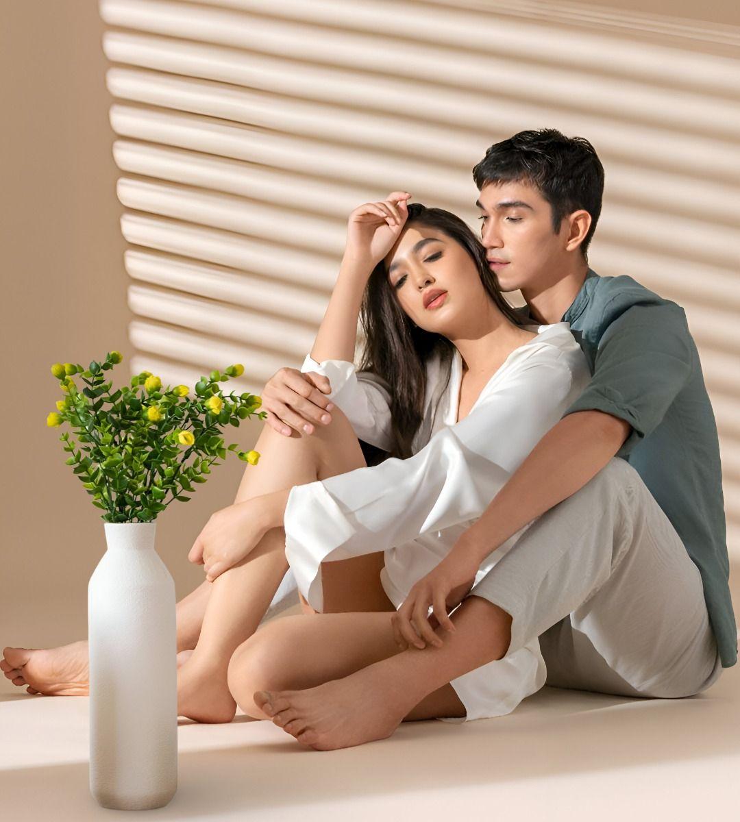 Florero Jarrón Decorativo Cerámica Alto Mesa Blanco Jhn-6