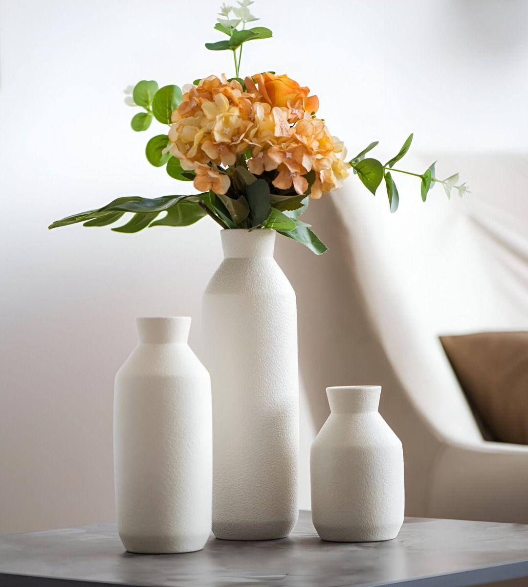 Florero Jarrón Decorativo Cerámica Alto Mesa Blanco Jhn-7