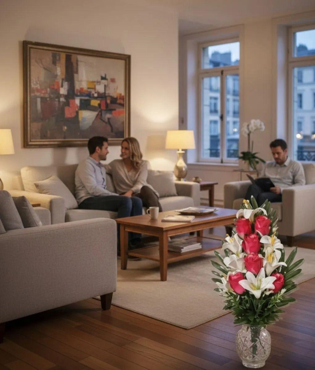 Ramo Floral Decorativo Artificial Lirios Rosas Adorno Jhn-2