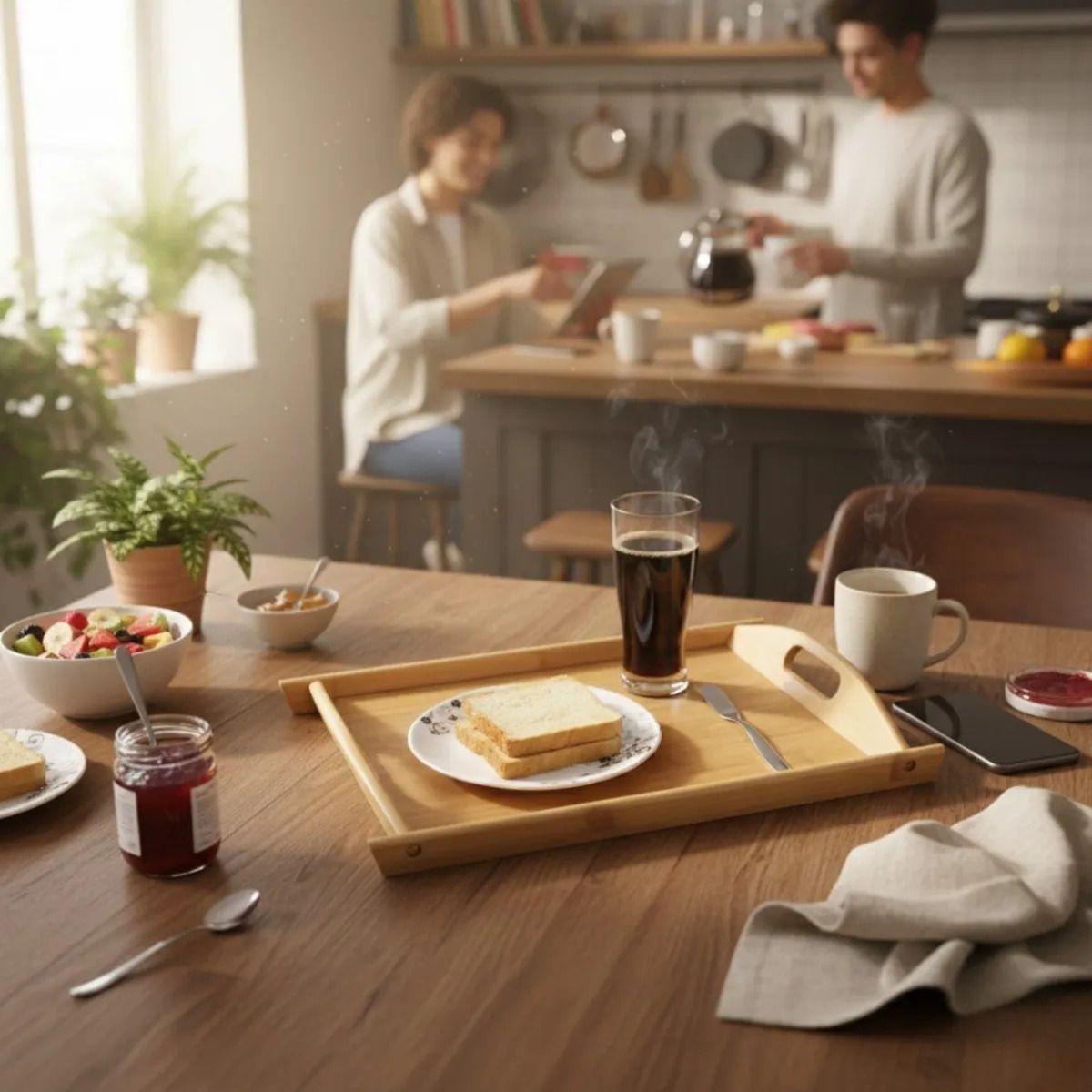 Set 3 Bandeja Decorativa Bambú Multiuso Asas Hogar Jhn-5