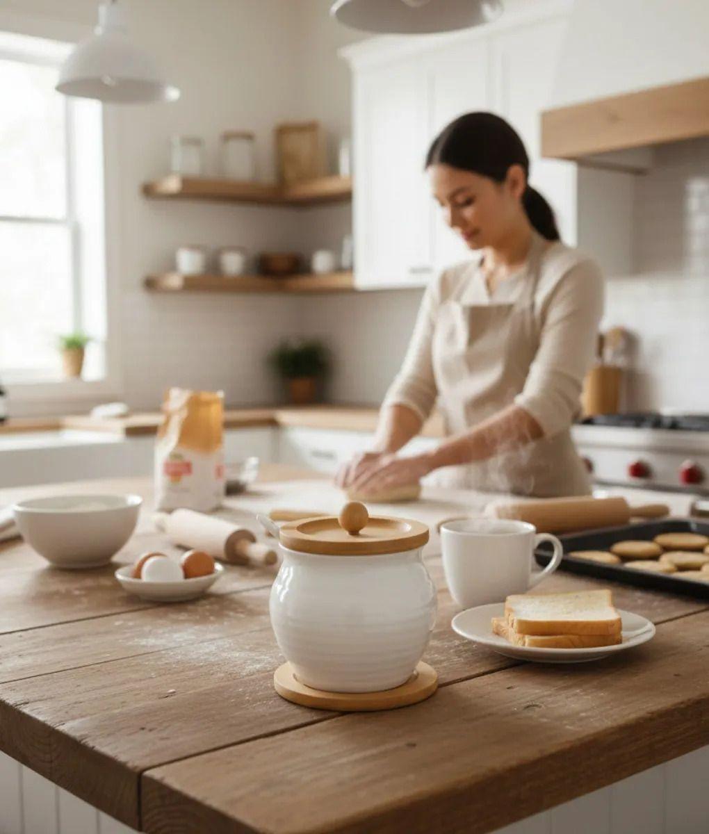 Azucarera Estilo Minimalista Tapa Base Bambú Mesa Jhn-6