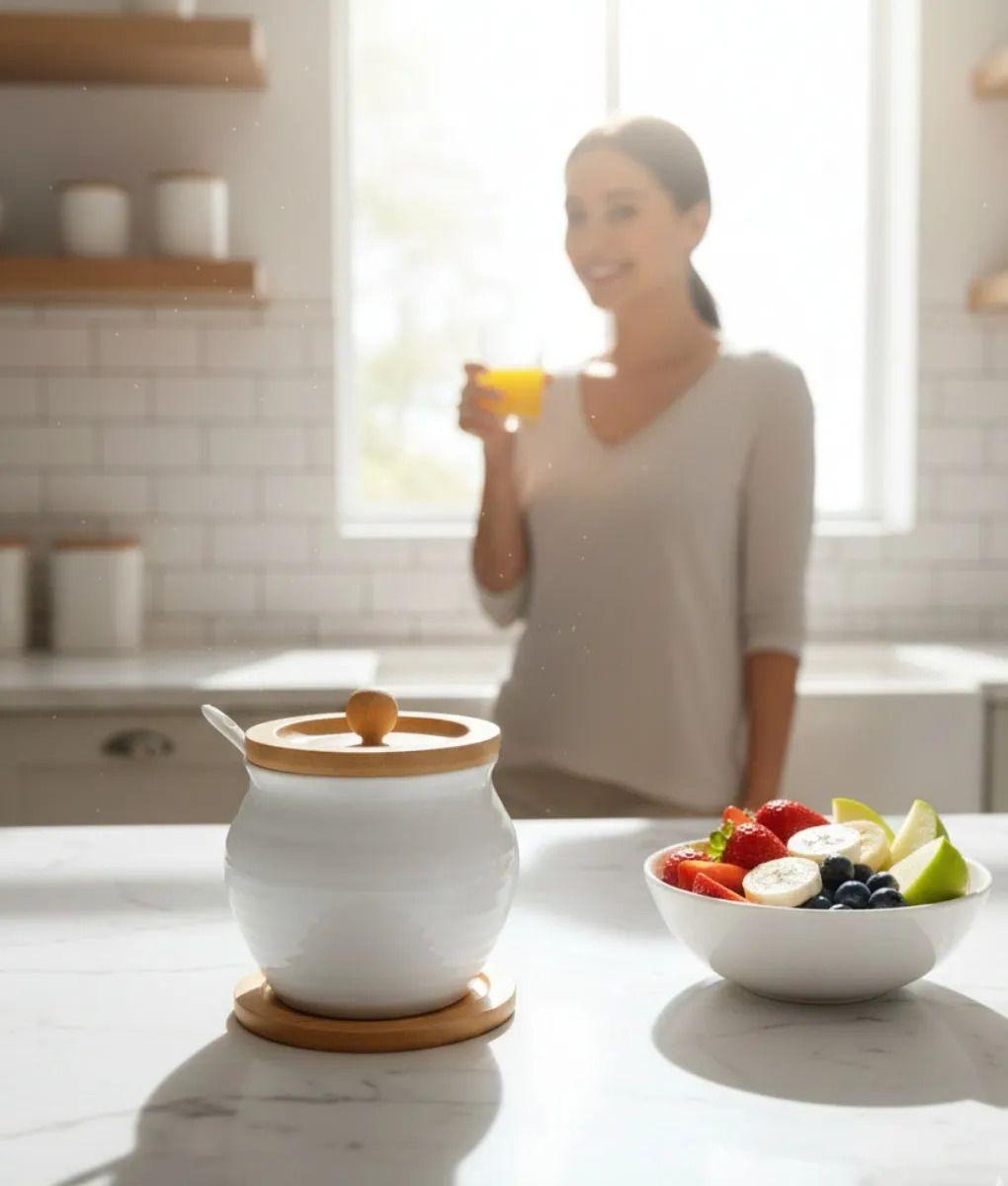 Azucarera Estilo Minimalista Tapa Base Bambú Mesa Jhn-7