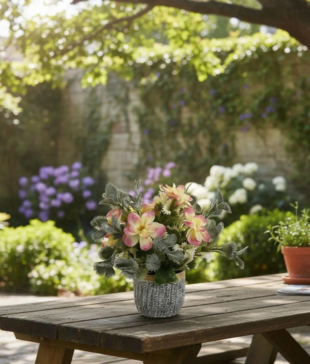 Planta Artificial Decorativa Acuarelada Cestería Rústica Jhn-8