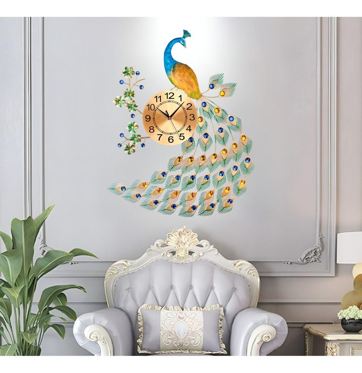 Reloj Decorativo Pared Pavo Real Elegante Jhn-3