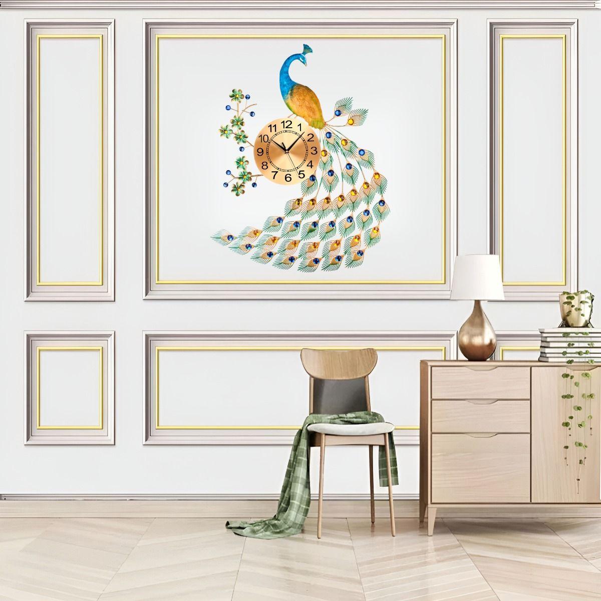 Reloj Decorativo Pared Pavo Real Elegante Jhn-7