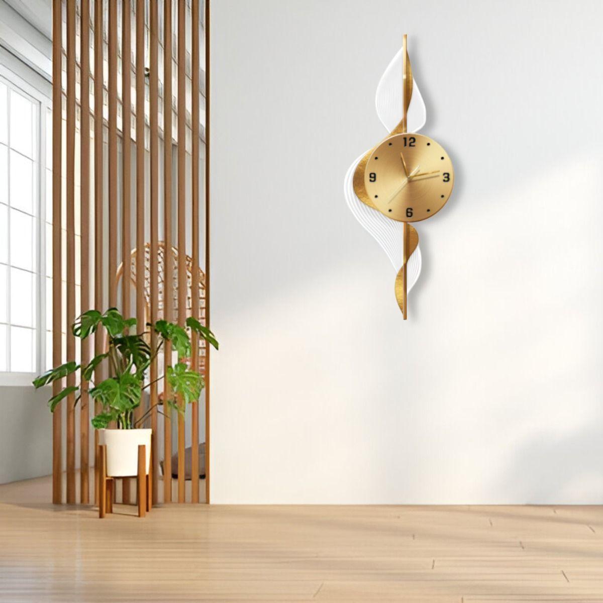 Reloj Pared Hojas Doradas Decorativo Hogar Moderno Jhn-2