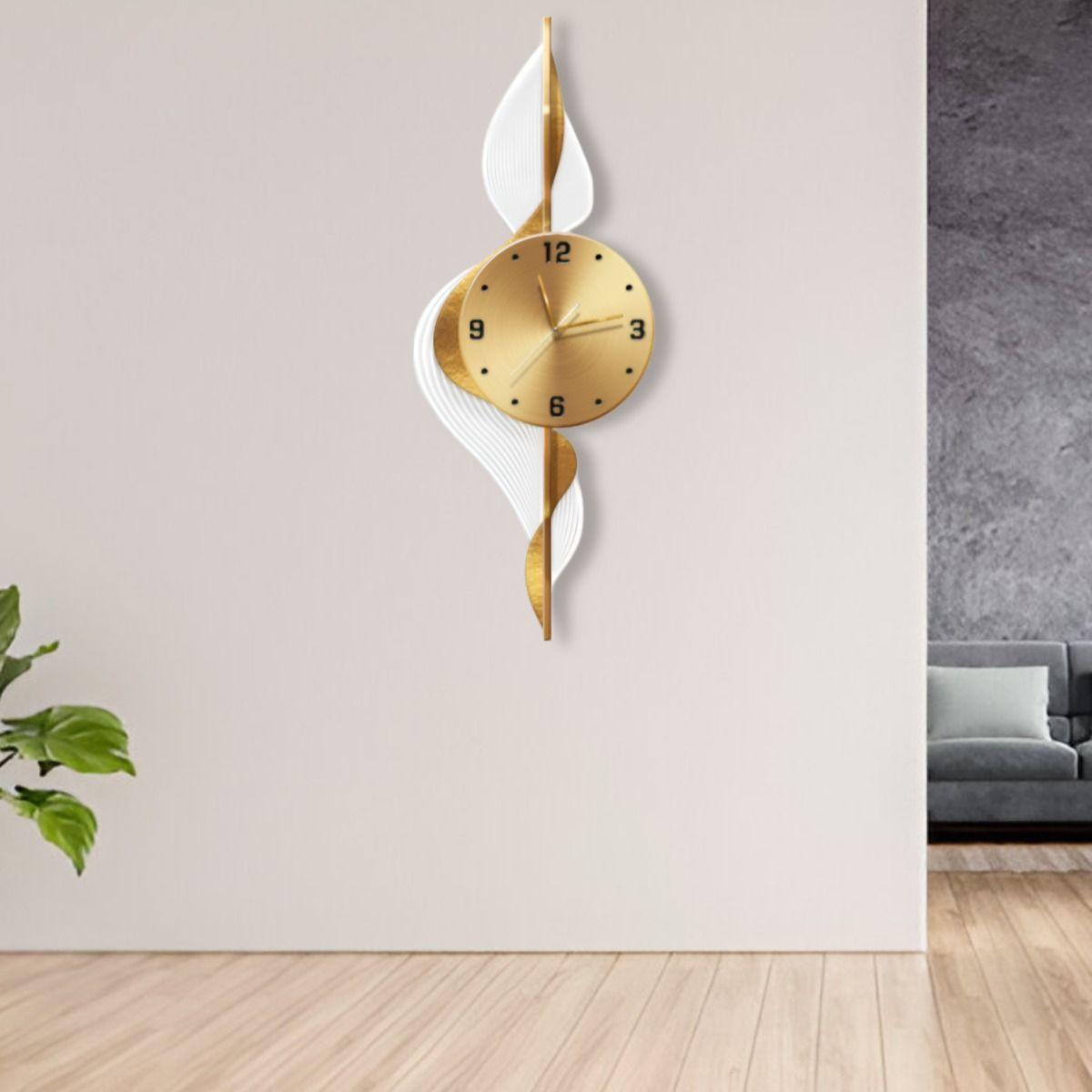Reloj Pared Hojas Doradas Decorativo Hogar Moderno Jhn-4