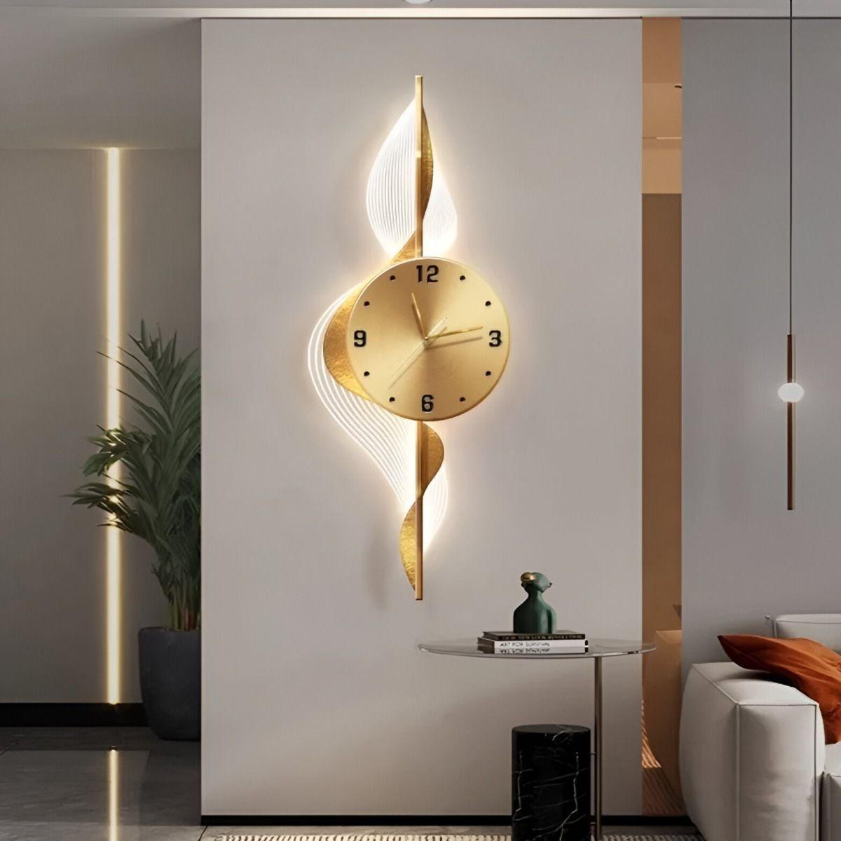 Reloj Pared Hojas Doradas Decorativo Hogar Moderno Jhn-6