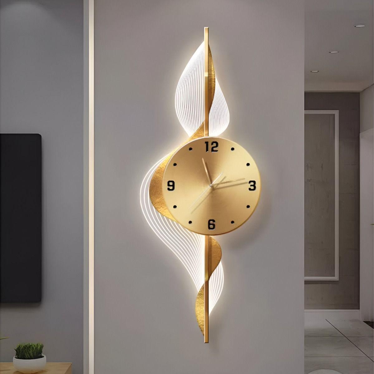 Reloj Pared Hojas Doradas Decorativo Hogar Moderno Jhn-7