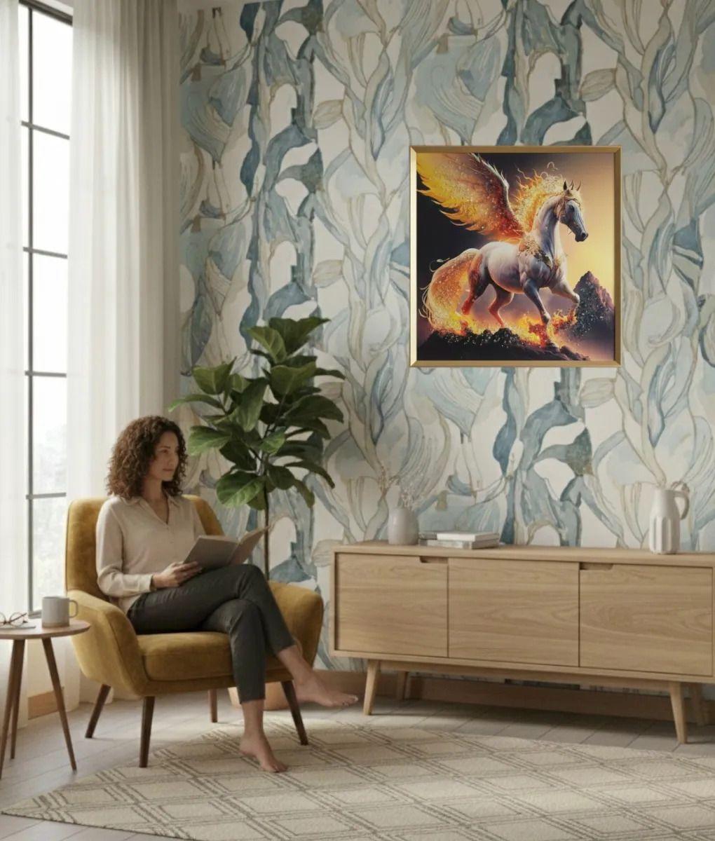 Cuadro Decorativo Arte Fantástico Caballo Alado Fuego Jhn-3