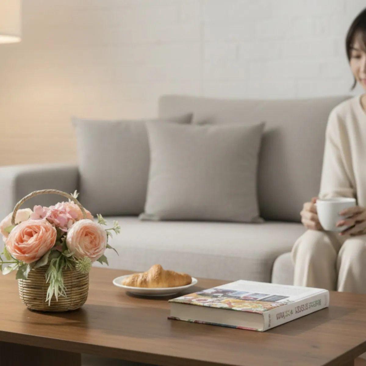 Arreglo Floral Artificial Decorativa Adorno Canasta Jhn-2