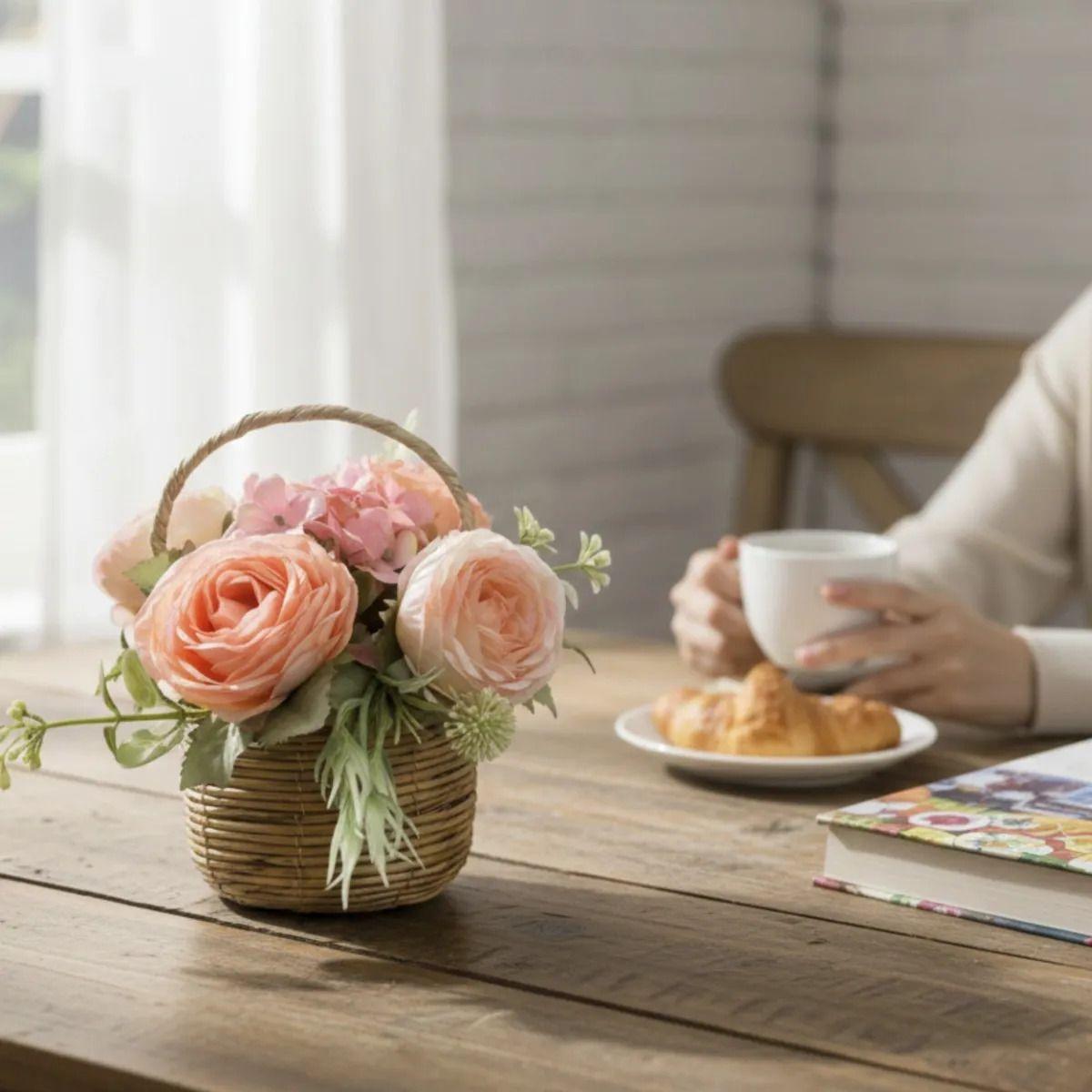 Arreglo Floral Artificial Decorativa Adorno Canasta Jhn-5