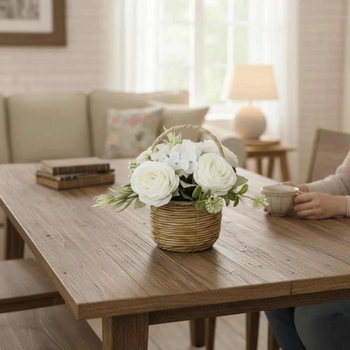 Arreglo Floral Artificial Decorativa Adorno Canasta Jhn-6