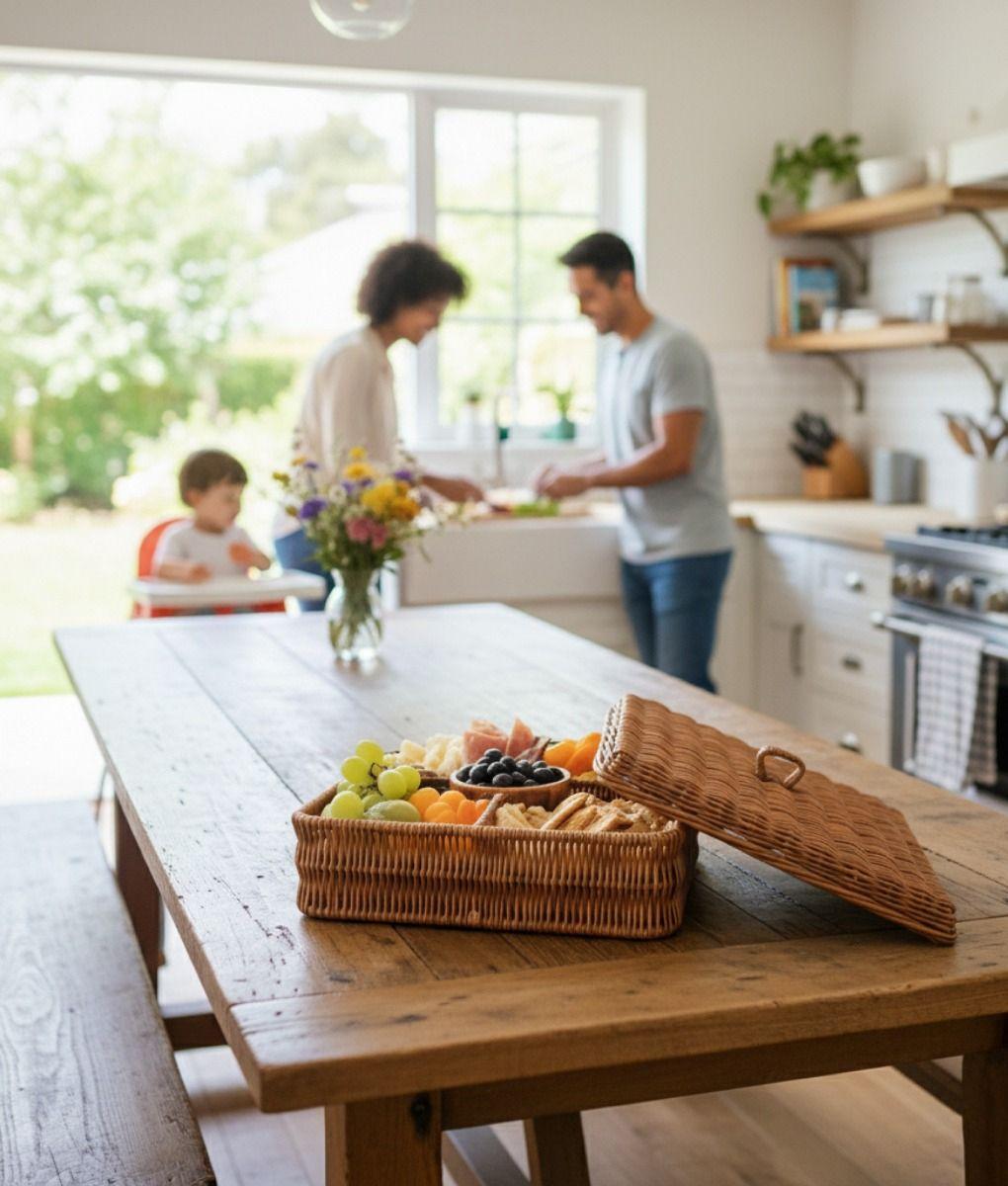 Canasto Decorativo Tapa Cesto Organizador Compartimentos Jhn-5