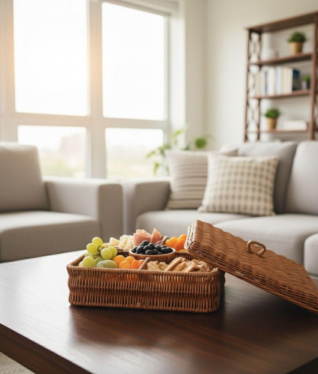 Canasto Decorativo Tapa Cesto Organizador Compartimentos Jhn-9