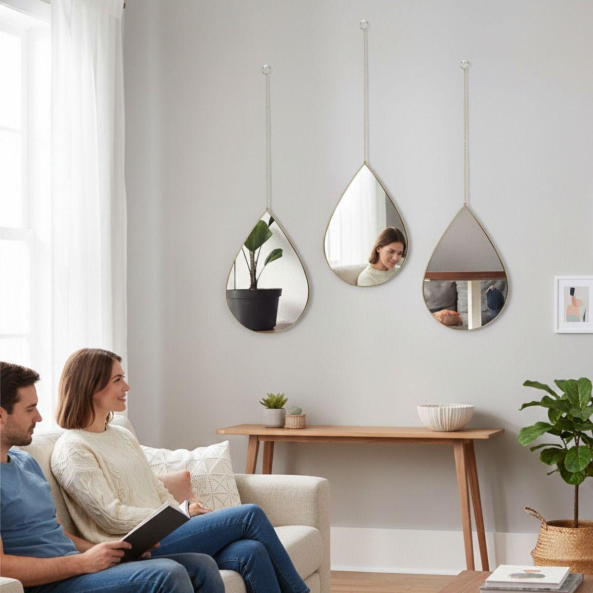 Set 3 Espejo Pared Decorativo Forma Gota Adorno Colgante Jhn-2