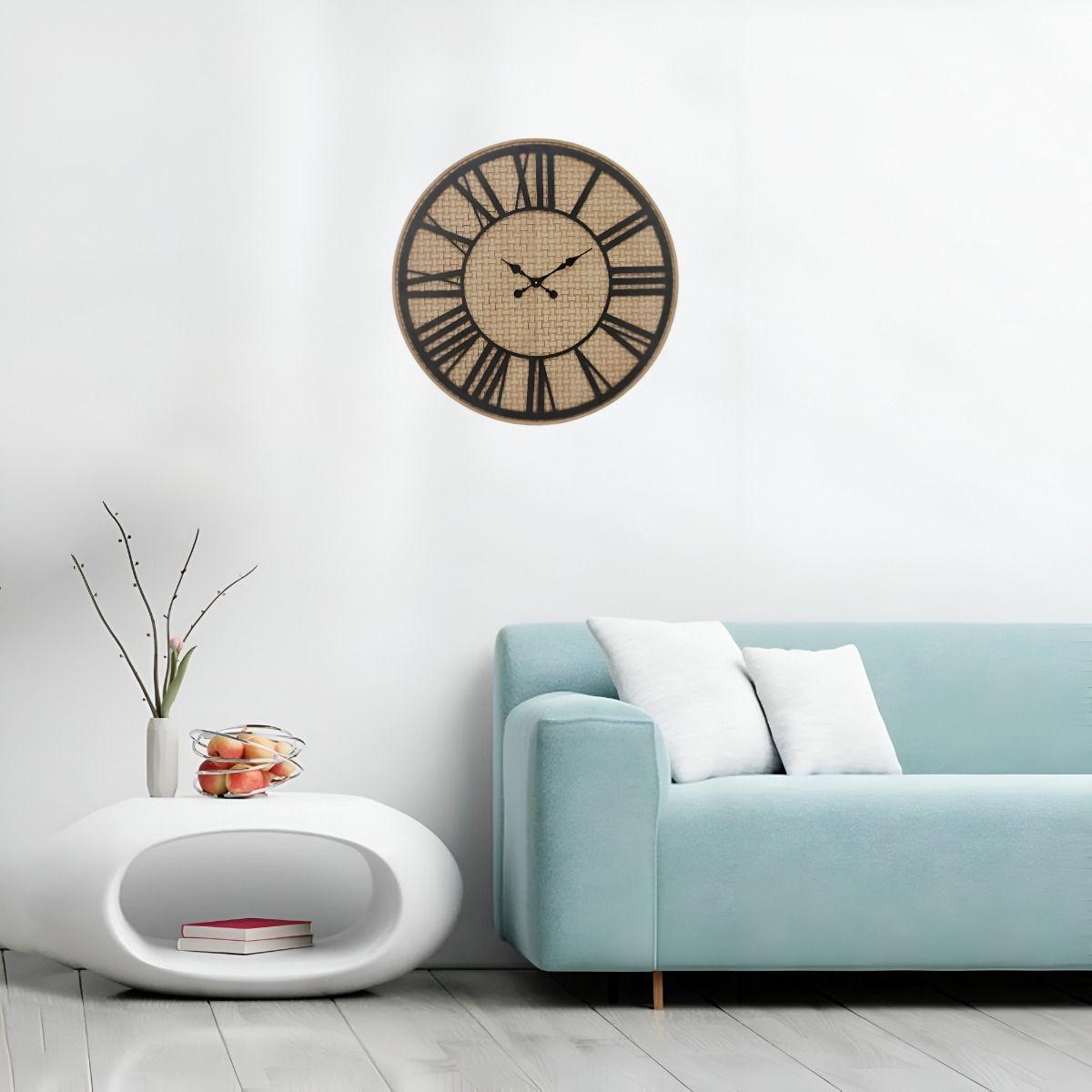 Reloj Pared Rústico Madera Ratán Números Romanos Jhn-2