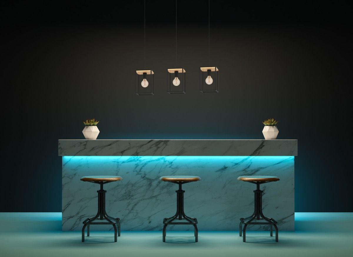 Lámpara Colgante Industrial 3 Luces Marco Metal Madera Jhn-9