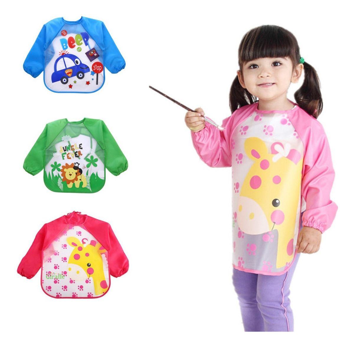 Set 5 Babero Impermeable Manga Larga Pintura Cocina Niño Lau-1