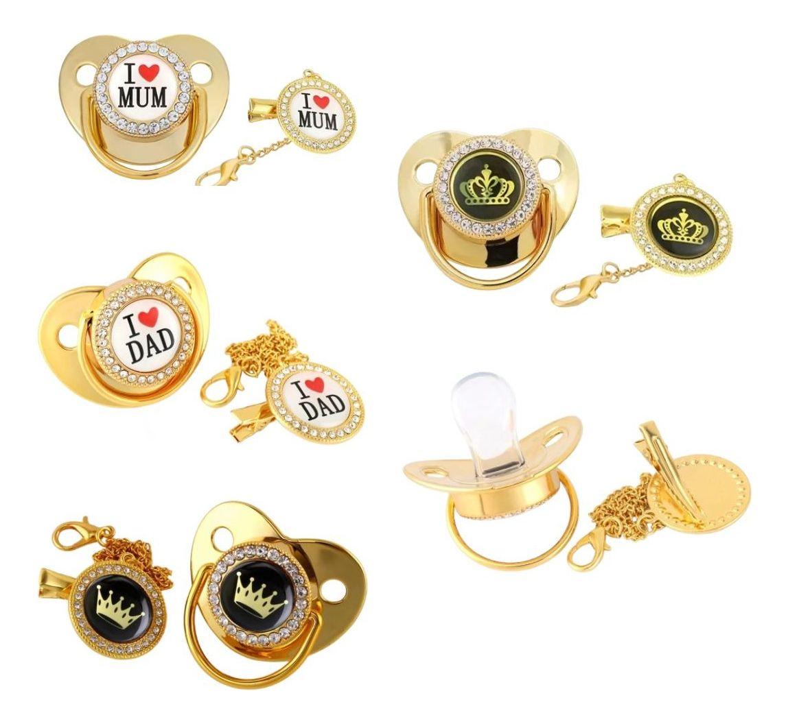 SET 2 CHUPETES CON SUJETADOR BRILLOS ELEGANTE BEBE LAU-4
